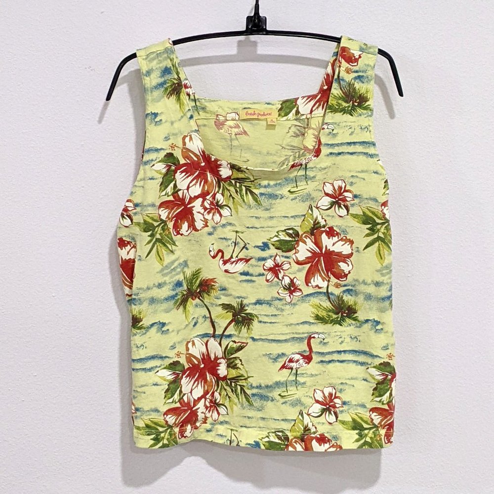 Fresh Produce Floral Flamingo Tank Top Size Medium